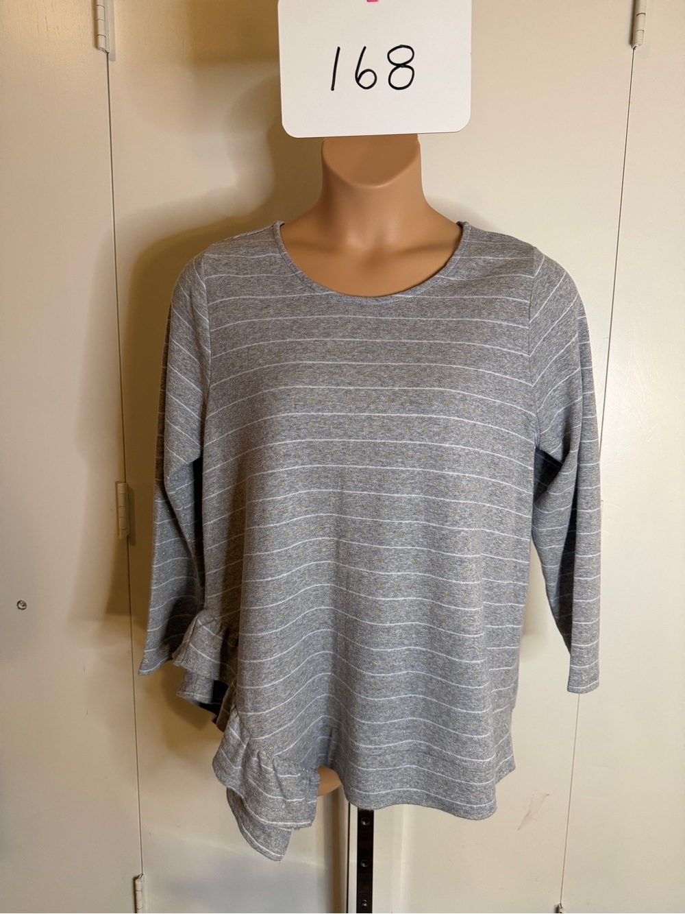 Lane Bryant Gray Striped Long Sleeve Pullover